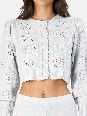 LoveShackFancy Cropped Pastel Eyelet Knit Cardigan